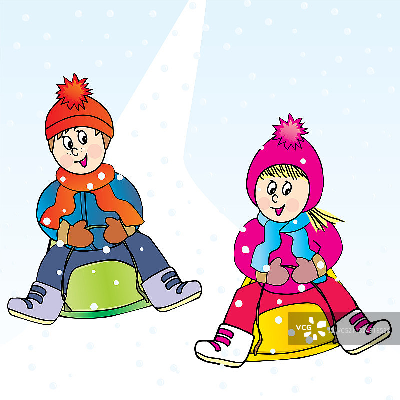 儿童与雪橇图片素材
