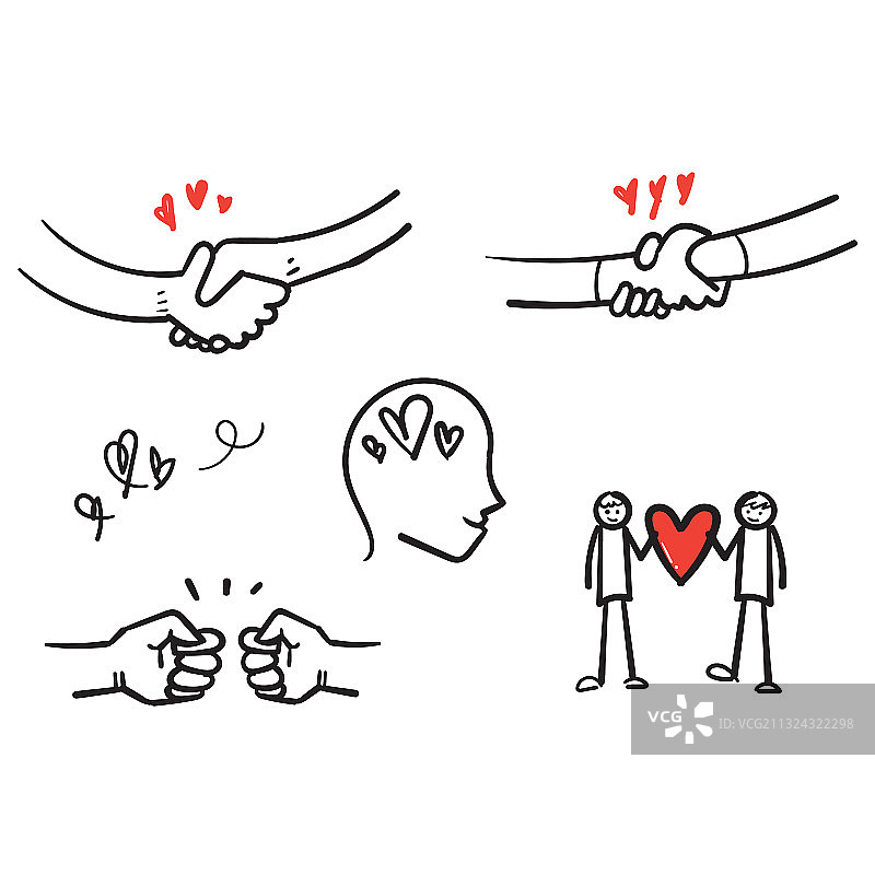 手绘友谊与爱心线条图标集图片素材