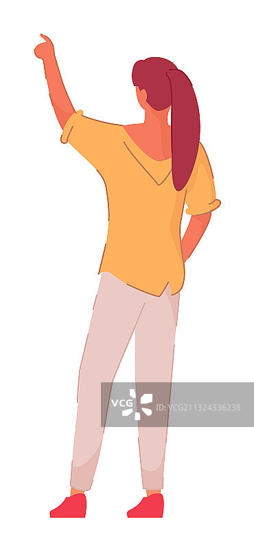 背对前方指向某处的女人，已隔离图片素材