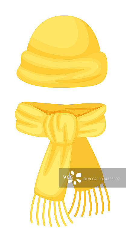 白色背景上的黄色帽子和围巾图片素材