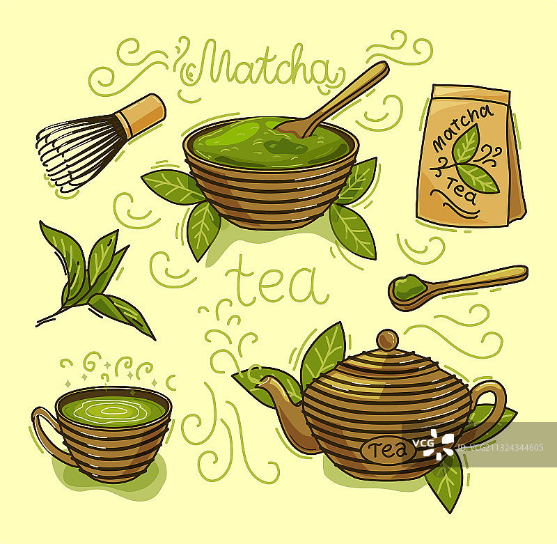 抹茶茶制品抹茶粉麻薯组合图片素材