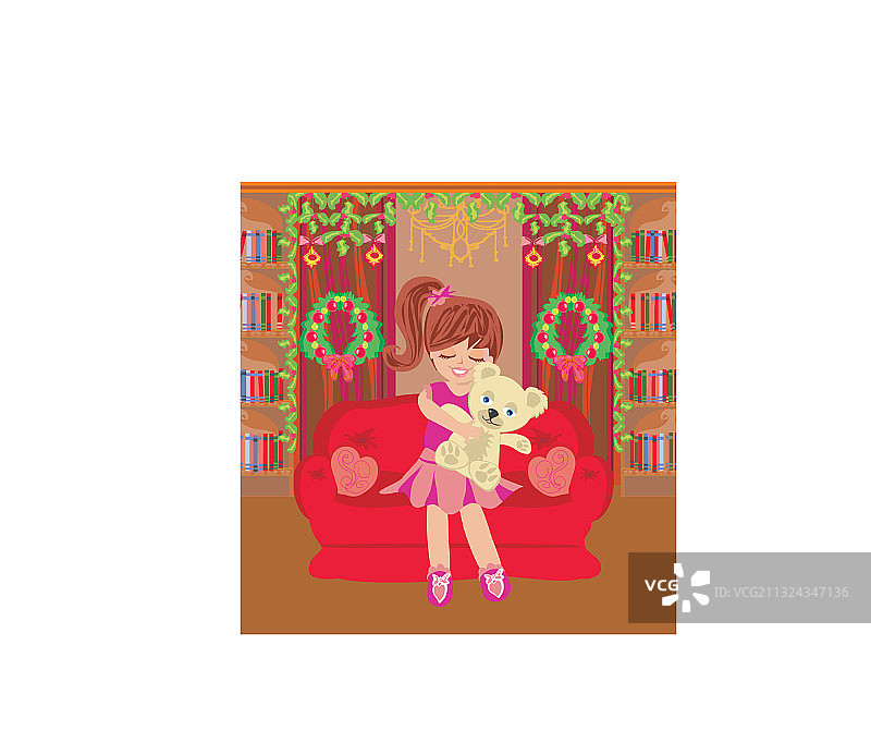 甜美女孩拥抱泰迪熊图片素材