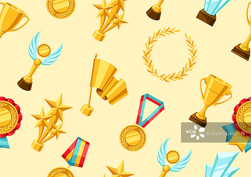 奖杯奖品无缝图案图片素材