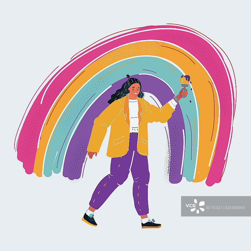 绘制彩虹的快乐女人图片素材