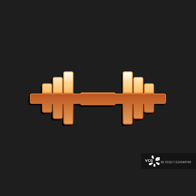 金色哑铃图标，黑色背景图片素材