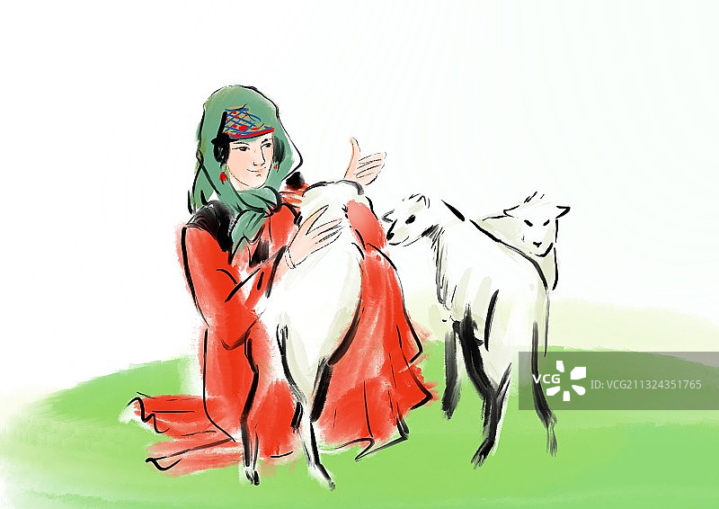 新疆维吾尔自治区新疆维吾尔自治区自治区草原上放羊的少女图片素材