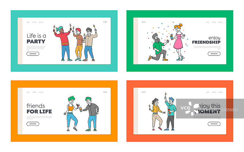 朋友派对，提供饮品，友谊着陆页图片素材