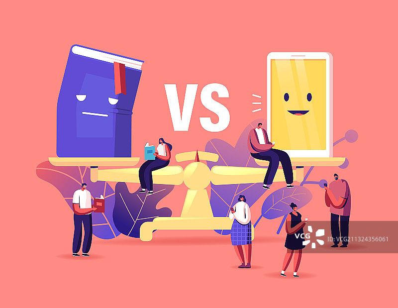 纸质书与电子书概念 微小人物图片素材