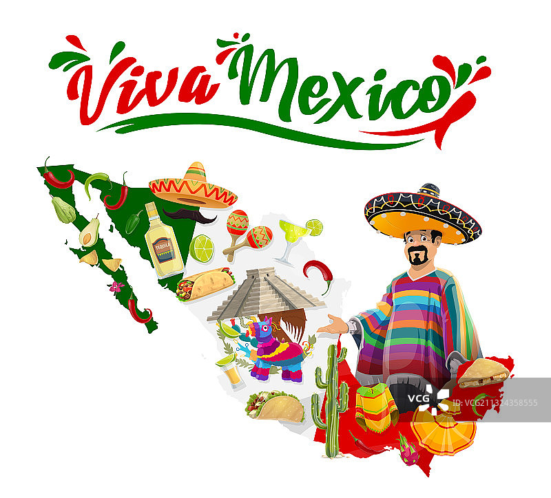 墨西哥万岁海报与墨西哥象征图片素材