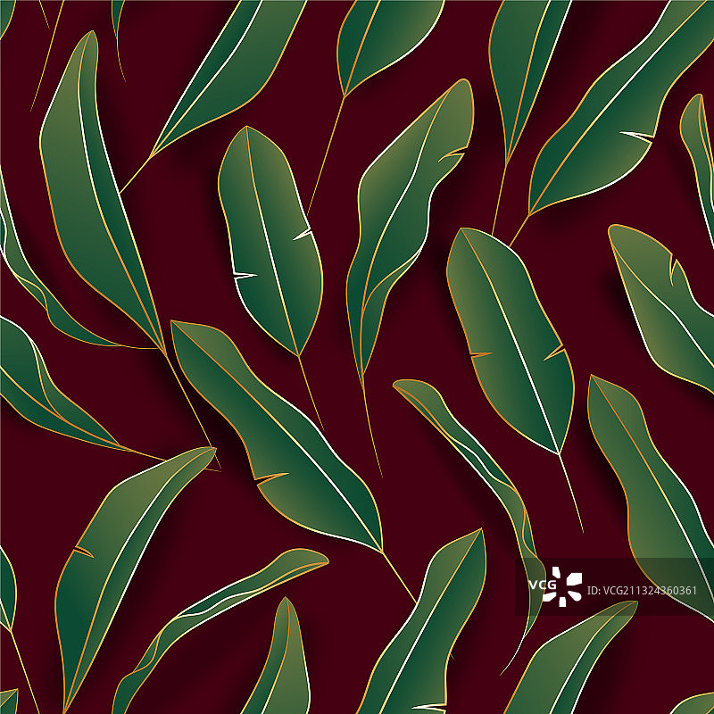 带金线的香蕉叶无缝图案图片素材