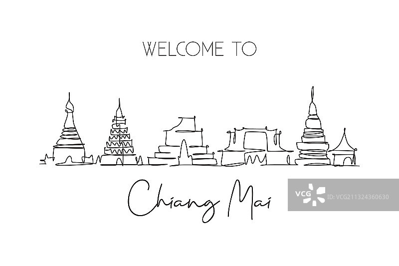 清迈市的单线连续画图片素材