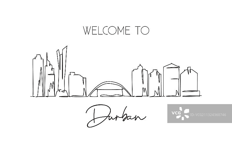 德班城市天际线的一条单线图图片素材