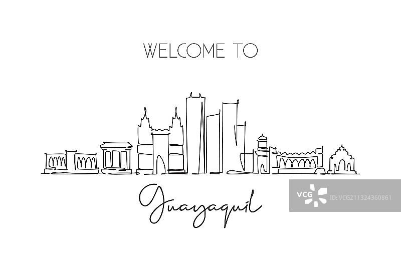 瓜亚基尔城市天际线单线画图片素材