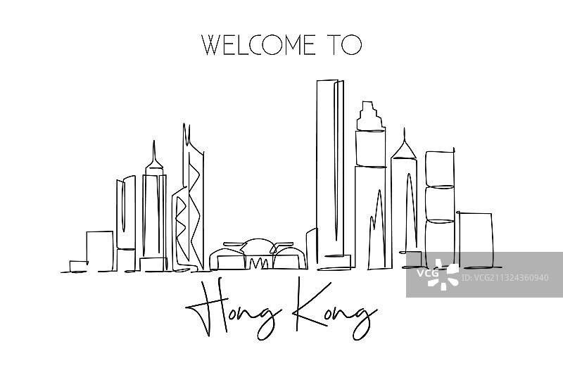 香港城市天际线单线画图片素材