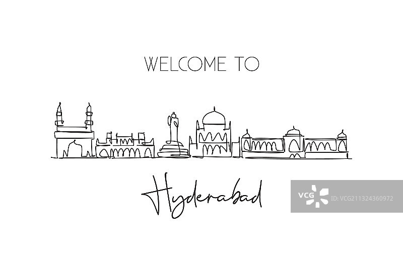 海德拉巴市连续线条画图片素材