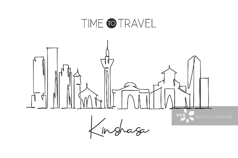 金沙萨城市天际线单线画图片素材