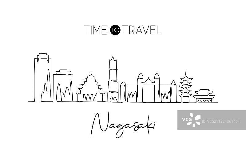 长崎城市天际线单线绘画图片素材