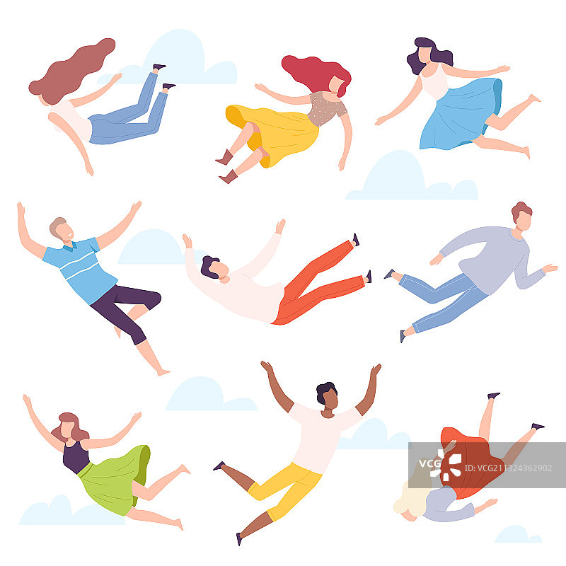 在空中飞行和漂浮的人物角色图片素材