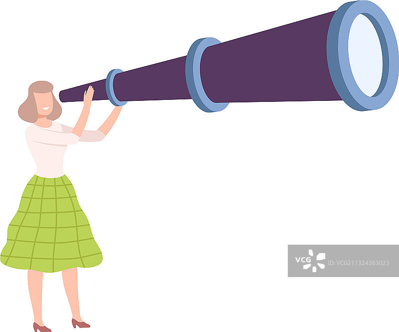 女人手持大型望远镜搜寻图片素材