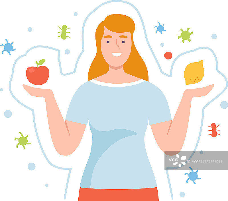拿着富含维生素水果的年轻女性角色图片素材