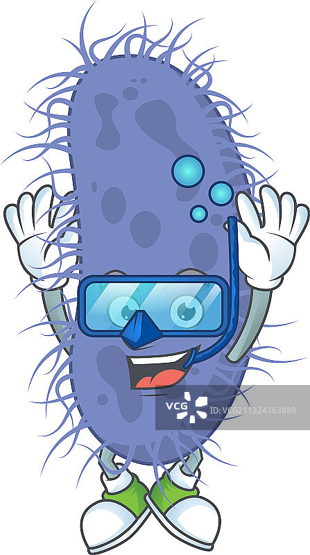 戴潜水镜的伤寒沙门氏菌吉祥物图片素材