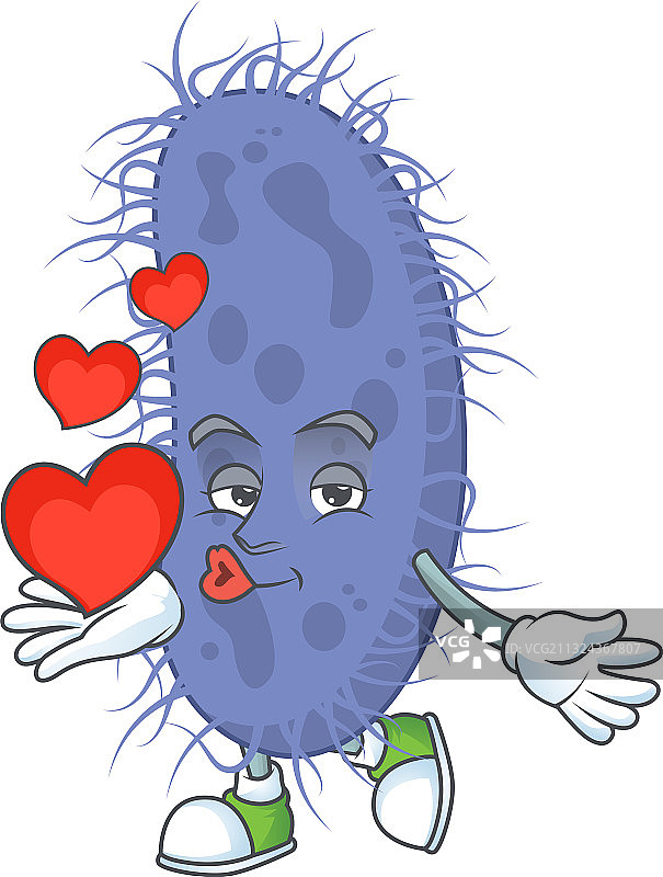 拿着红心的可爱设计伤寒沙门氏菌图片素材