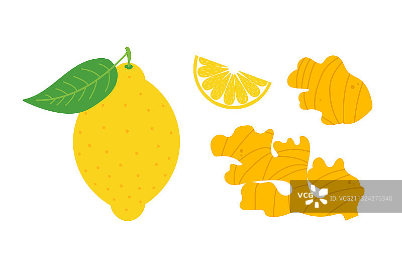 姜根和柠檬图标集图片素材