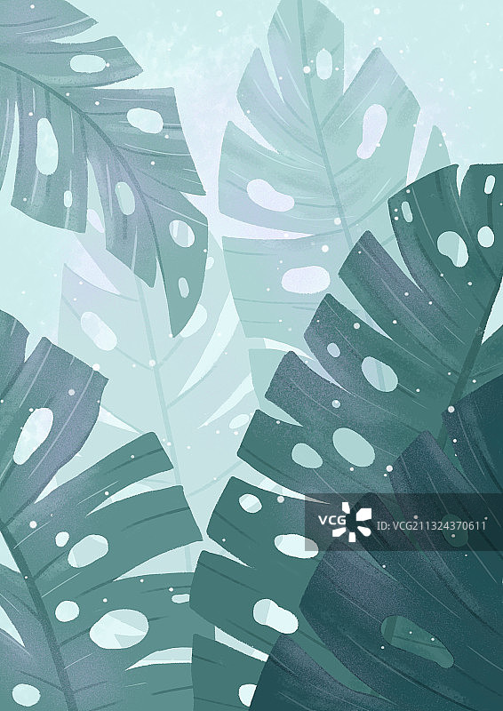 手绘植物绿叶芭蕉叶请柬背景素材元素插画图片素材