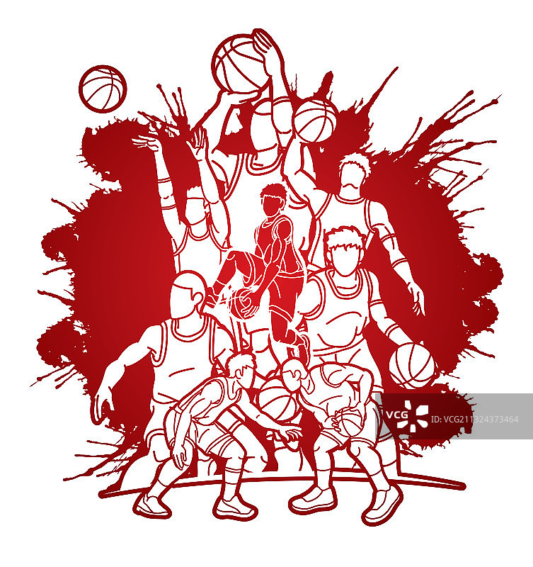 篮球运动员动作卡通图形图片素材