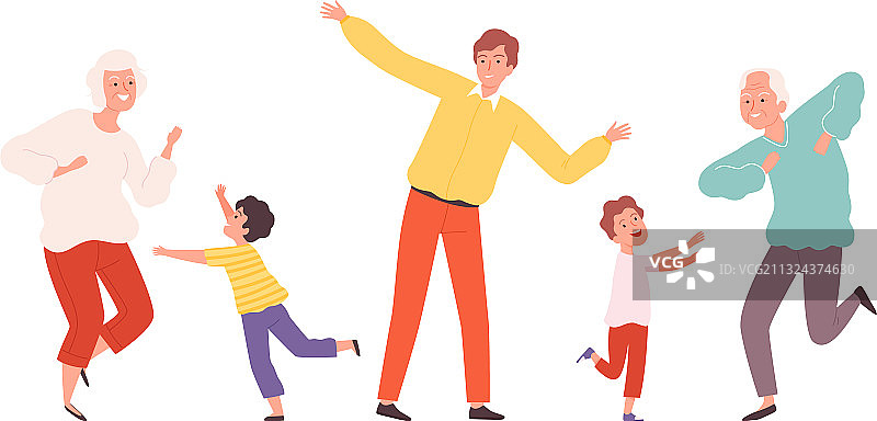 可爱的舞蹈家庭：老人、成人和儿童图片素材