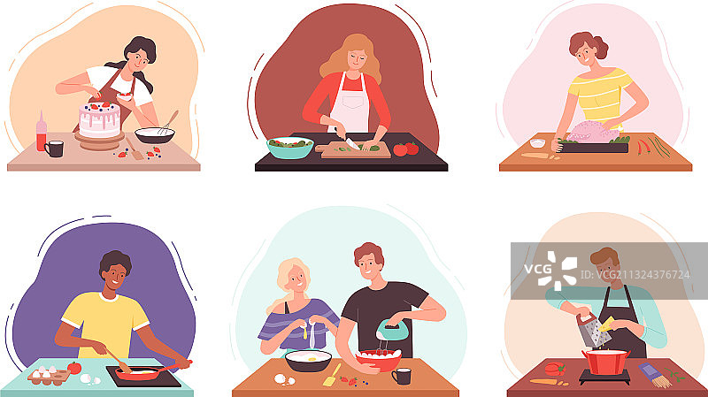 食物角色在厨房烹饪图片素材