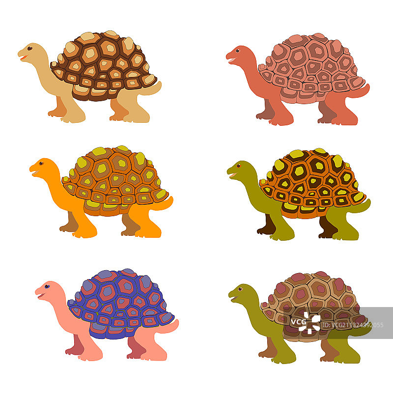 卡通六只彩色小乌龟图片素材