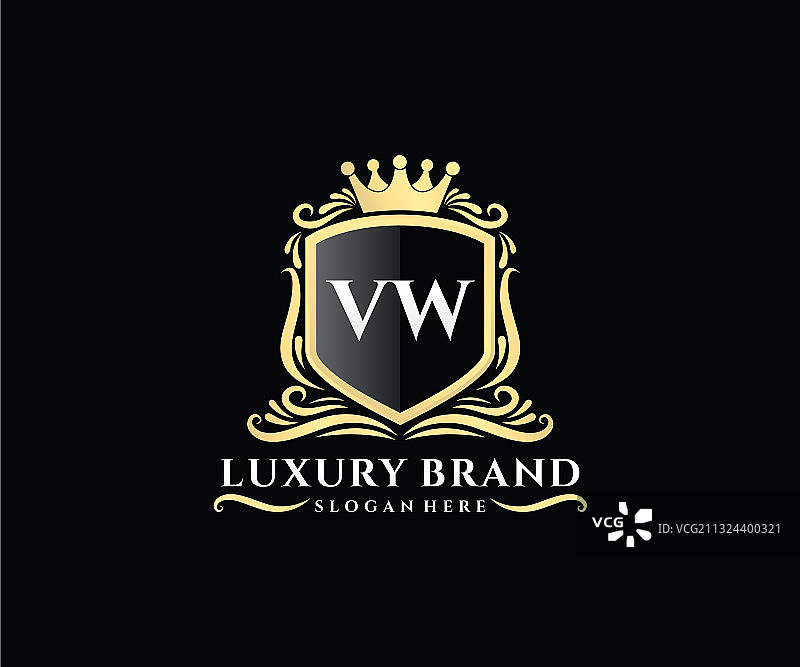 VW首字母金色书法女性标志图片素材