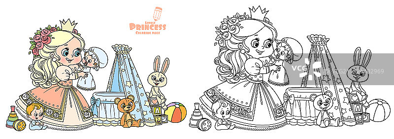 可爱的金发公主玩娃娃轮廓图片素材