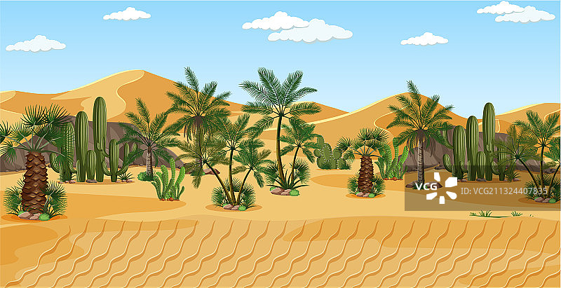 有棕榈树的沙漠自然景观场景图片素材