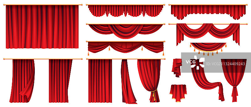 红色天鹅绒窗帘剧院装饰图标图片素材
