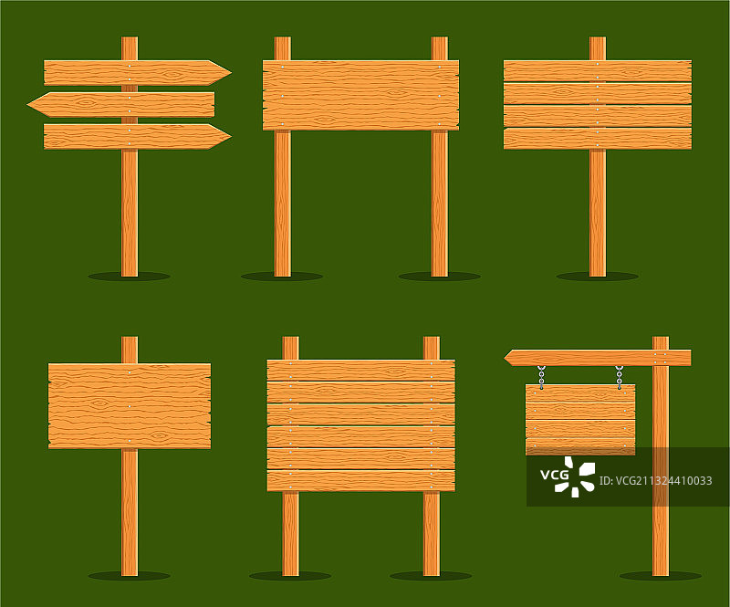 绿色背景上的木制标牌套装图片素材