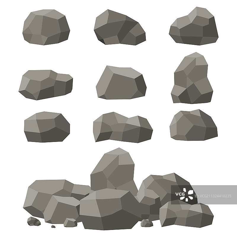 白色背景上的单块或堆叠岩石图片素材