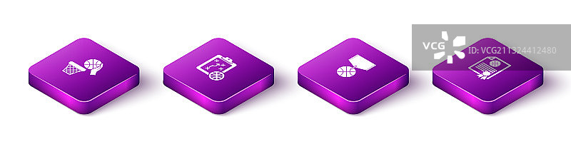 2.5D篮球和篮子规划套装图片素材