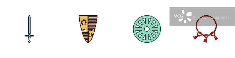 中世纪宝剑盾牌旧木轮图片素材