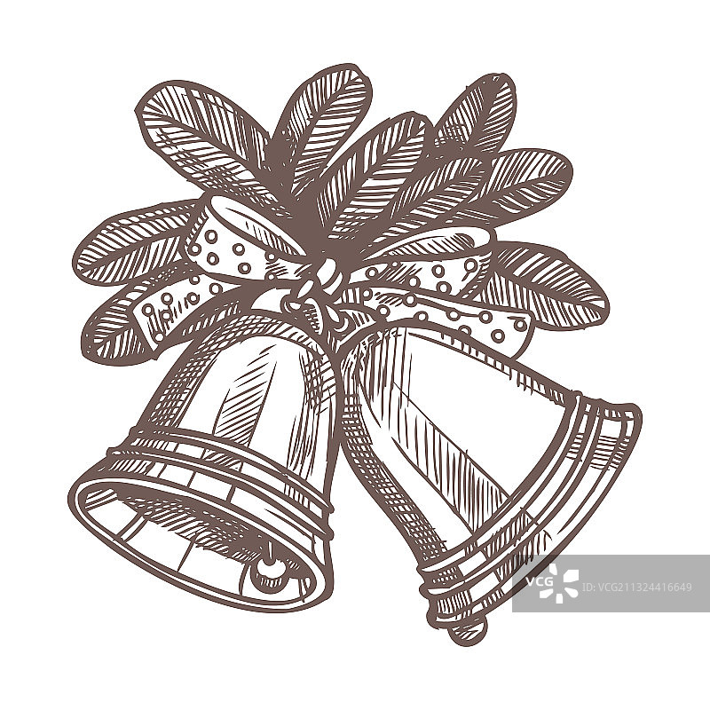 金色铃铛素描圣诞贺卡图片素材