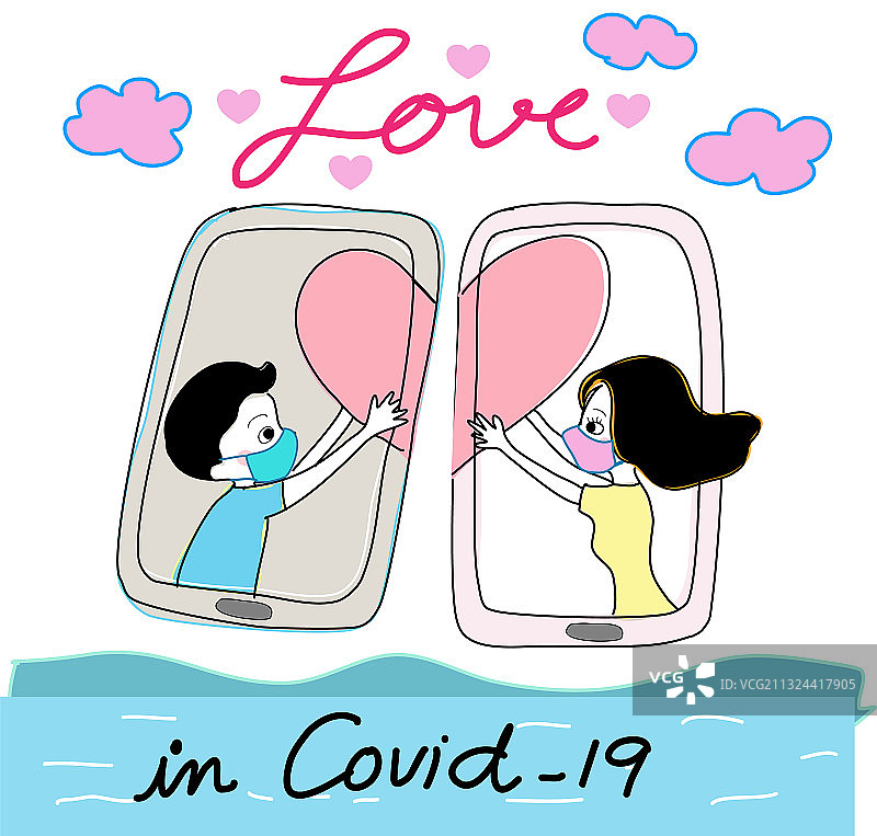 手绘卡通新冠疫情下的爱图片素材