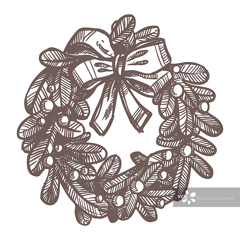 圣诞花环素描卡片图片素材