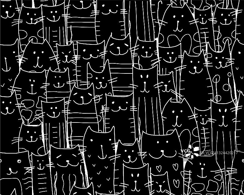 趣味猫咪家庭无缝图案图片素材