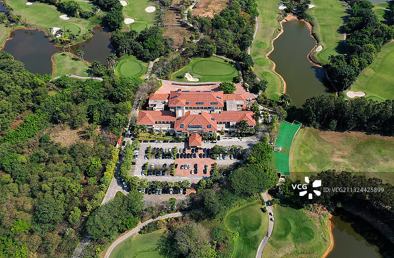 广东省深圳市光明区农场大观园和光明高尔夫球会航拍图片素材