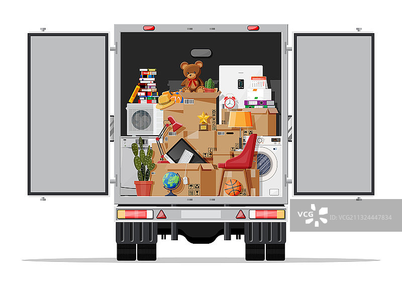 装满家居物品的配送卡车图片素材