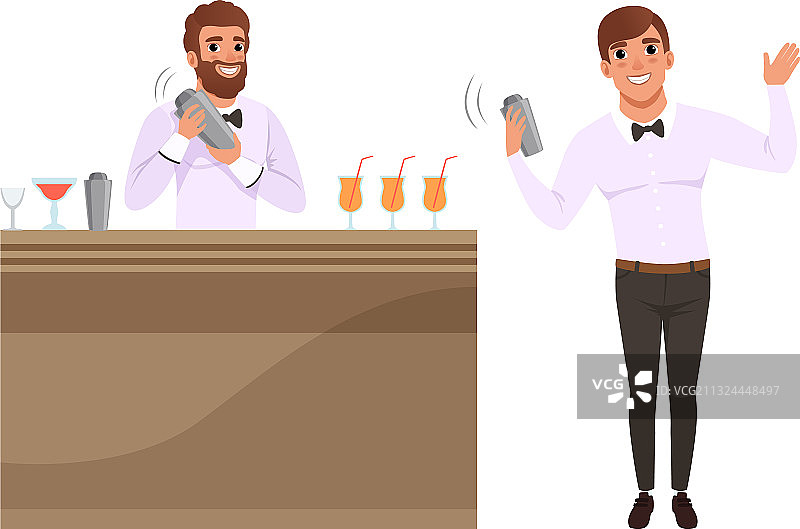 在酒吧柜台工作的男调酒师图片素材