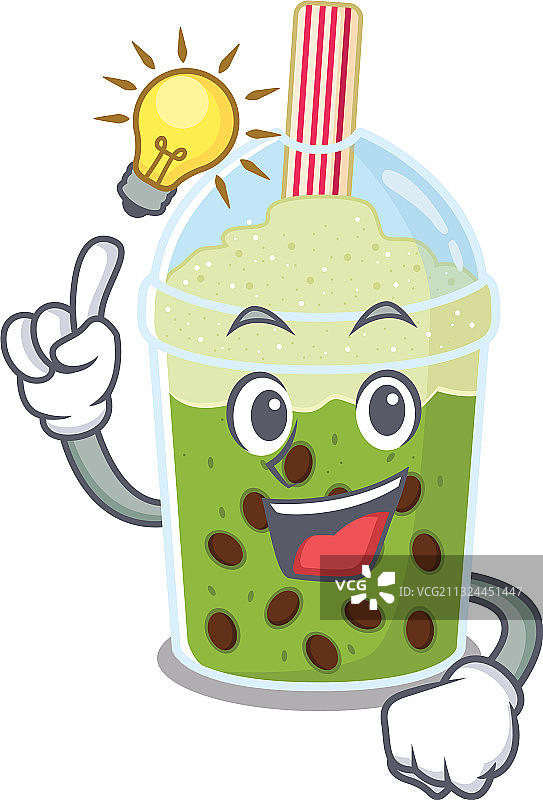 有想法的手势抹茶波霸奶茶吉祥物图片素材
