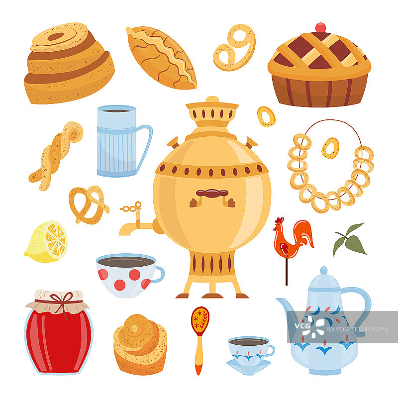 俄式茶炊和百吉饼茶主题套餐图片素材