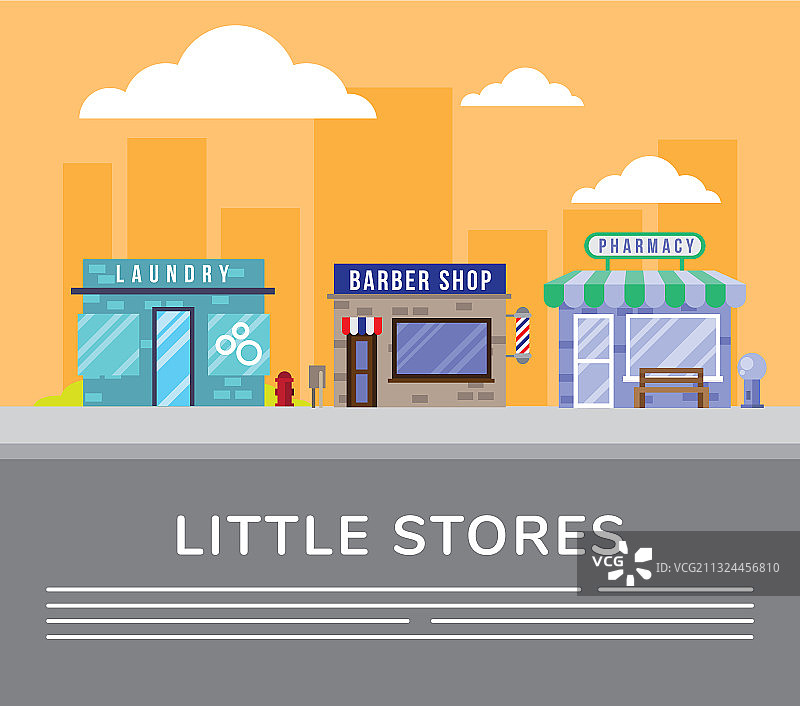 带有药房和理发店的洗衣房小店图片素材